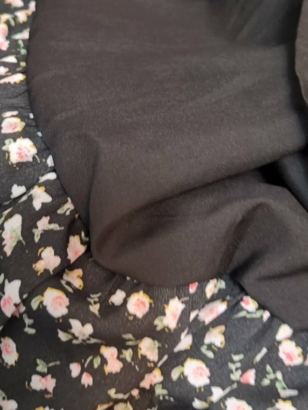Smocked Chiffon Tiered Ruffle Dress Sz L Black Floral Romantic Whimsigoth Forest - Picture 9 of 9
